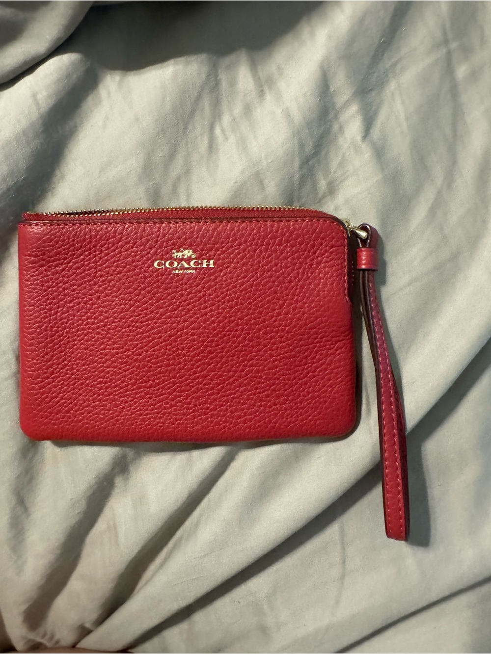 Coach Red Pebbled Leather Card & Key Wristlet